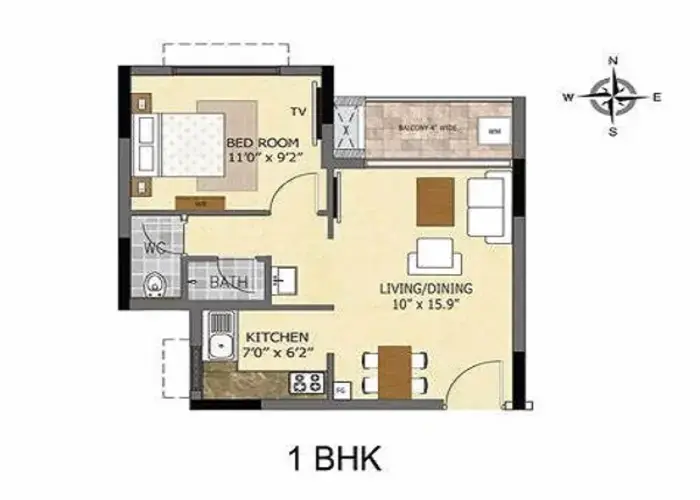 Featured Image of Prestige Bougainvillea Gardens 1 BHK Floor Plan