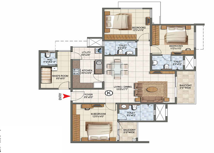 Featured Image of Prestige Bougainvillea Gardens 3 BHK Floor Plan